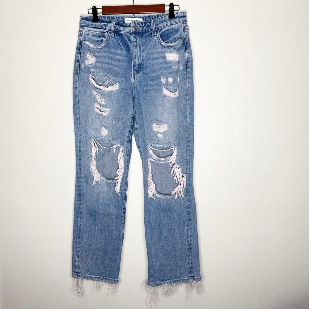 Flying Monkey Mid Rise Crop Straight Leg With Pink Distressing Women’s Size 28